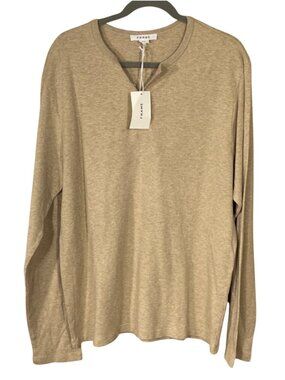 New Frame Men's Shirt Long Sleeve Henley Beige Size XL Extra Large Slim Fit